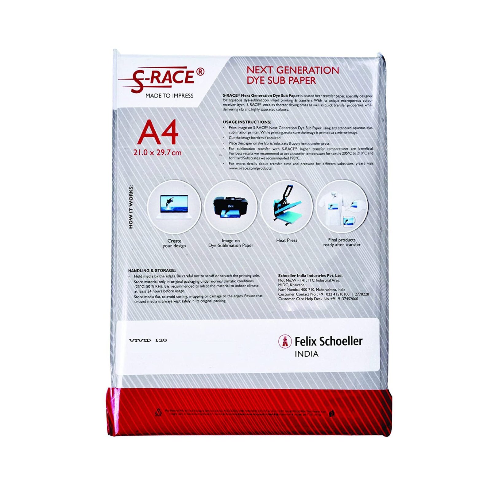 S-RACE A4 Sublimation Paper 120 GSM | Instant Dry Heat Transfer Sublimation Paper for Epson, HP & Canon Inkjet Printers - Image 2