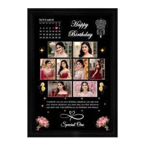 Personalized White Photo Frame | Custom 8 Photos Frame with Name, Message & Date | Glossy Waterproof Print with Black Wooden Frame (Copy)